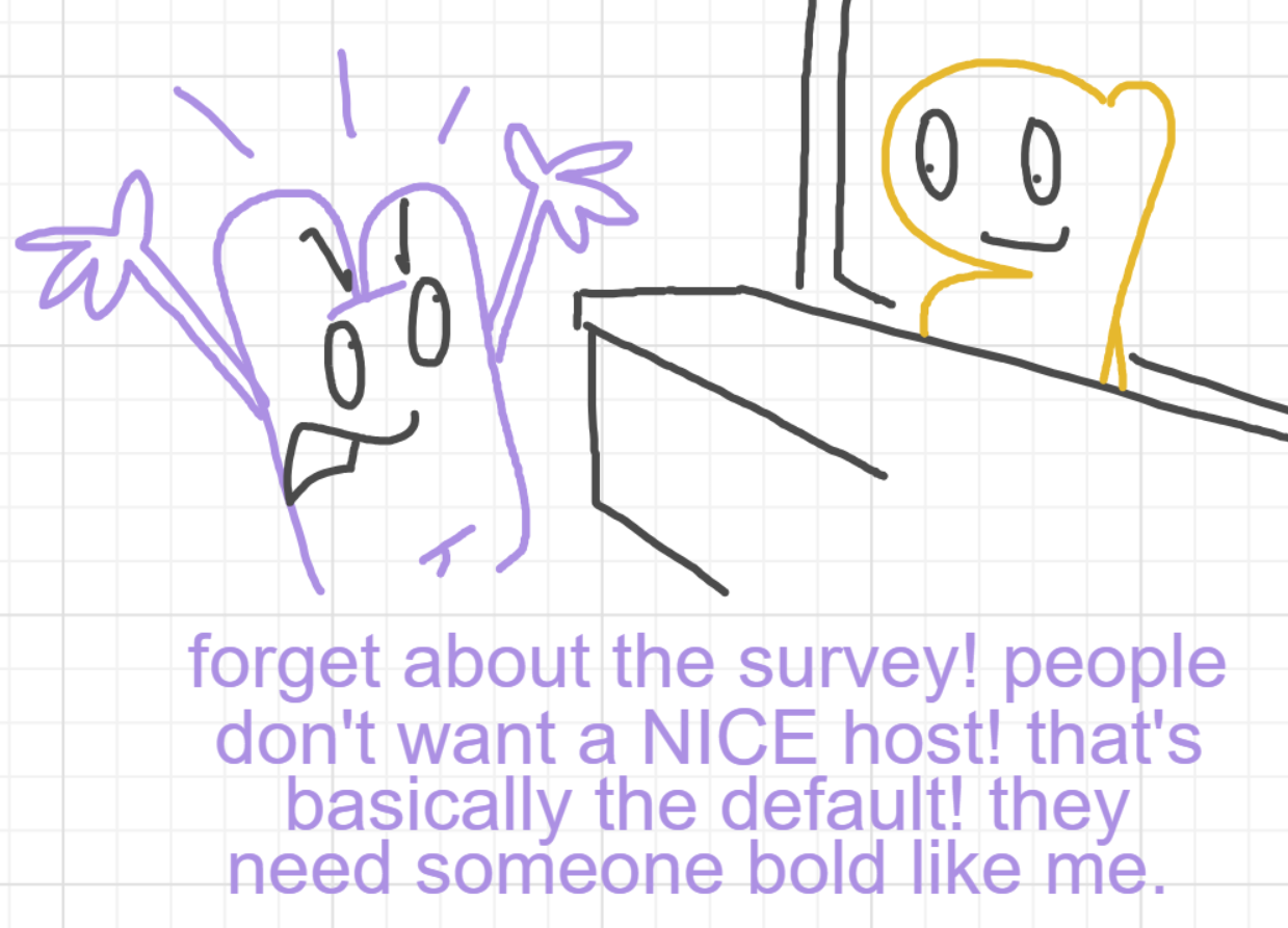 A panel from I've Been Everywhere, Man, episode nine of the Board Boards object show by Furretwalk/WalkingFurret.